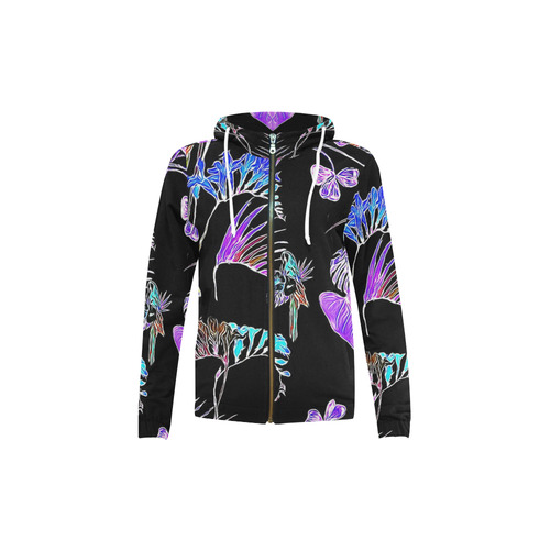 Flowers and Birds B by JamColors All Over Print Full Zip Hoodie for Kid (Model H14)