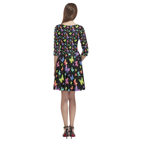 Colorful Butterflies Black Edition Tethys Half-Sleeve Skater Dress(Model D20)