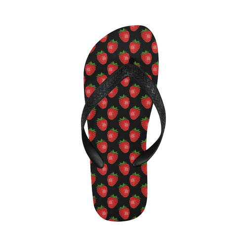 Fresh Bright Red Strawberries on Black Pattern Flip Flops for Men/Women (Model 040)