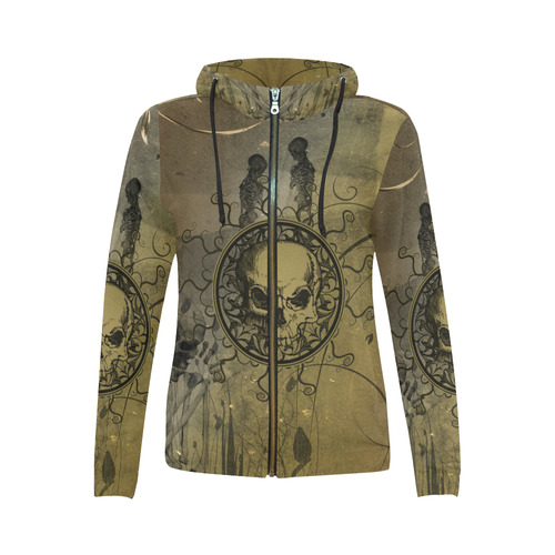 Amazing skull with skeletons All Over Print Full Zip Hoodie for Women (Model H14)