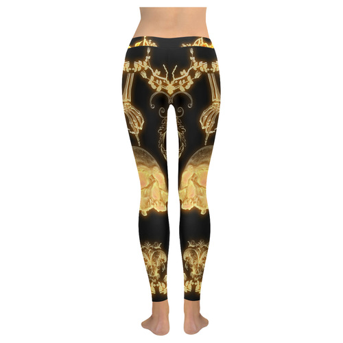 Yellow skull Women's Low Rise Leggings (Invisible Stitch) (Model L05)