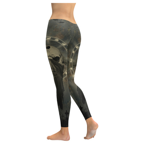 The creepy skull with spider Women's Low Rise Leggings (Invisible Stitch) (Model L05)