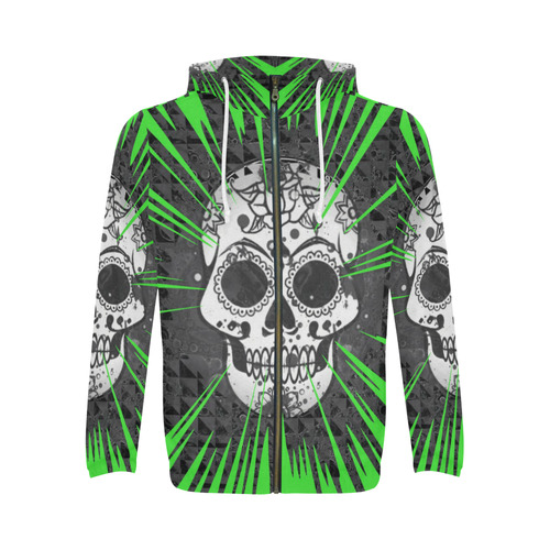 skull and green by JamColors All Over Print Full Zip Hoodie for Men (Model H14)