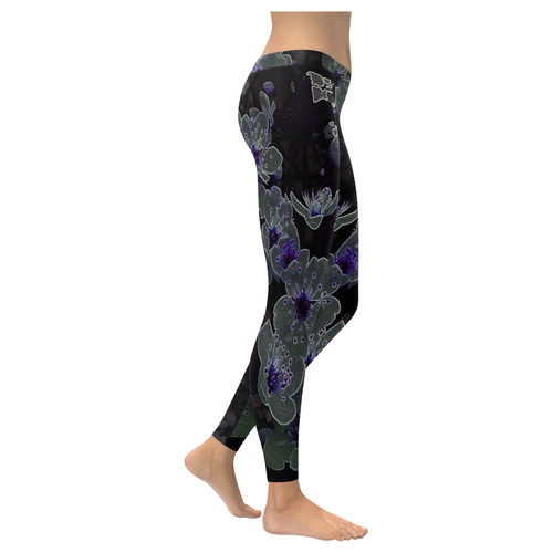 Glowing Flowers in the dark B by JamColors Women's Low Rise Leggings (Invisible Stitch) (Model L05)
