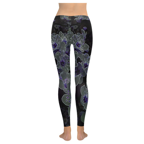 Glowing Flowers in the dark B by JamColors Women's Low Rise Leggings (Invisible Stitch) (Model L05)