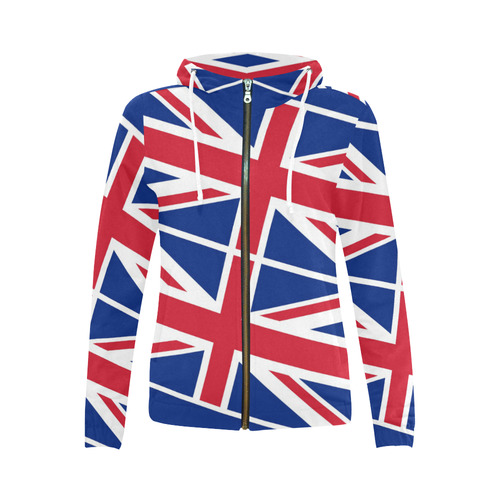 UK All Over Print Full Zip Hoodie for Women (Model H14)