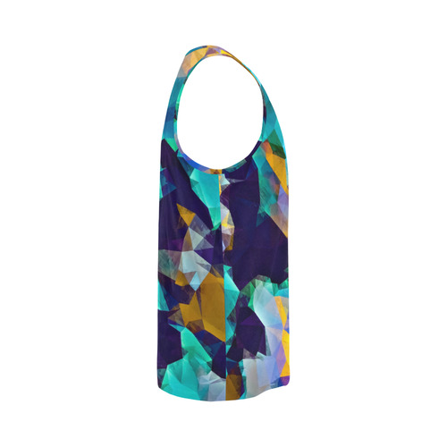 psychedelic geometric polygon abstract pattern in green blue brown yellow All Over Print Tank Top for Men (Model T43)