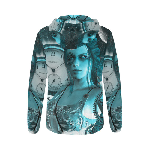 Steampunk lady, clocks and gears All Over Print Full Zip Hoodie for Women (Model H14)