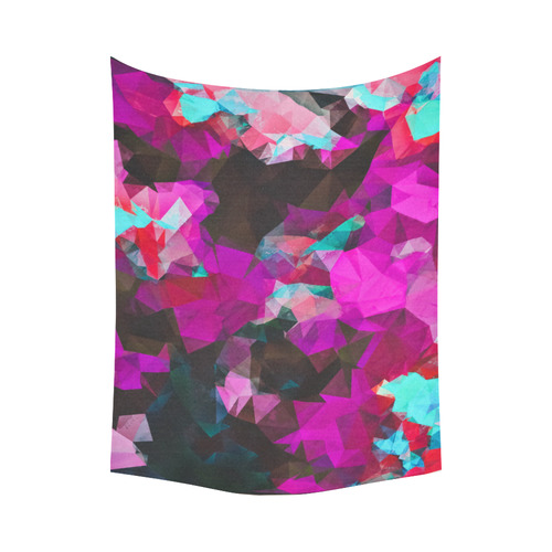 psychedelic geometric polygon abstract pattern in purple pink blue Cotton Linen Wall Tapestry 80"x 60"