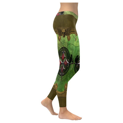 Wonderful gothic design with skull Women's Low Rise Leggings (Invisible Stitch) (Model L05)