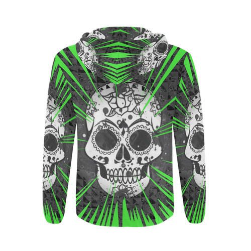 skull and green by JamColors All Over Print Full Zip Hoodie for Men (Model H14)