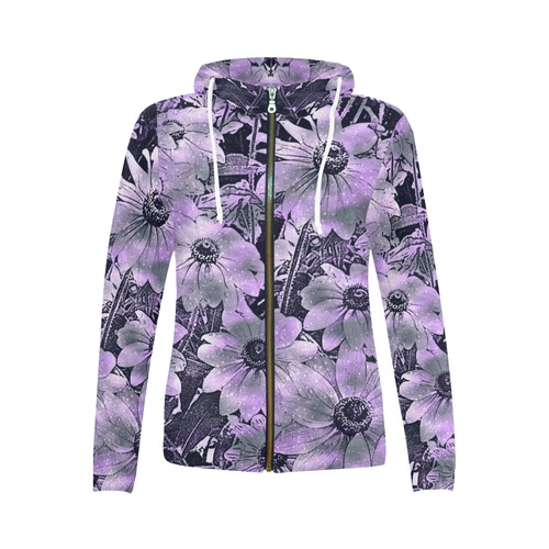 wonderful sparkling Floral B by JamColors All Over Print Full Zip Hoodie for Women (Model H14)