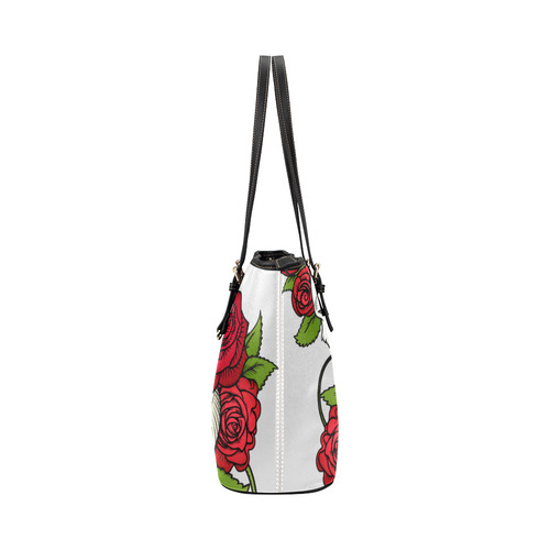 Skulls With Red Roses Leather Tote Bag/Small (Model 1651)