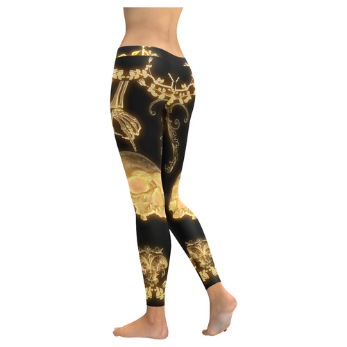 Yellow skull Women's Low Rise Leggings (Invisible Stitch) (Model L05)