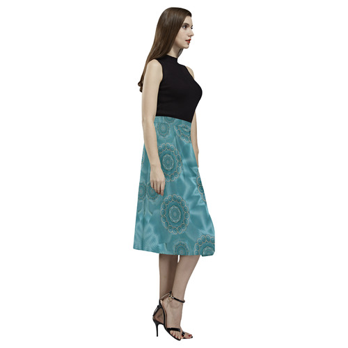 Wood and stars in the blue pop art Aoede Crepe Skirt (Model D16)