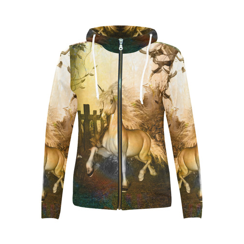 White unicorn in the night All Over Print Full Zip Hoodie for Women (Model H14)