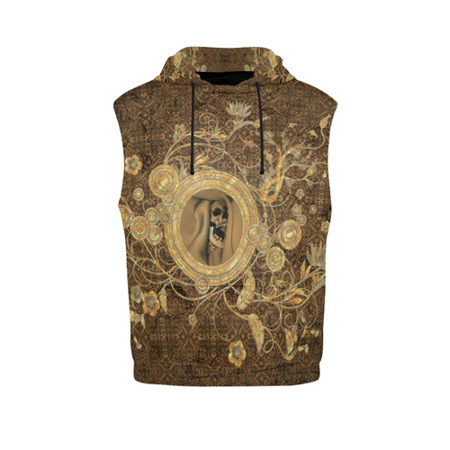 Awesome skull on a button All Over Print Sleeveless Hoodie for Women (Model H15)