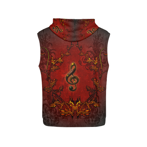 Music, clef and red floral elements All Over Print Sleeveless Hoodie for Women (Model H15)