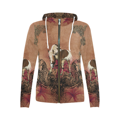 Amazing horse with flowers All Over Print Full Zip Hoodie for Women (Model H14)