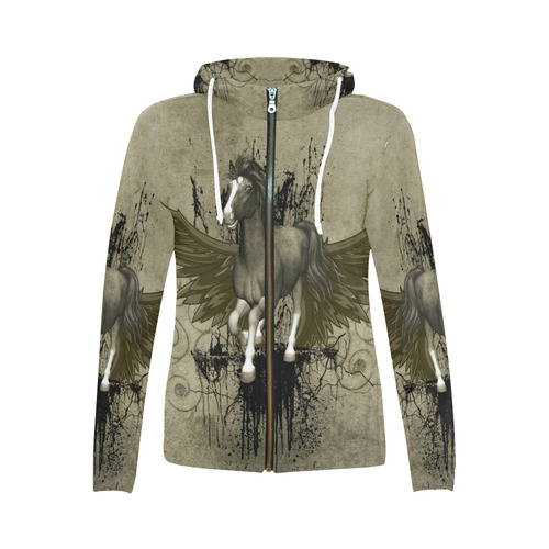Wild horse with wings All Over Print Full Zip Hoodie for Women (Model H14)