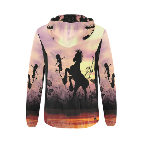 Wonderful fairy with foal in the sunset All Over Print Full Zip Hoodie for Women (Model H14)