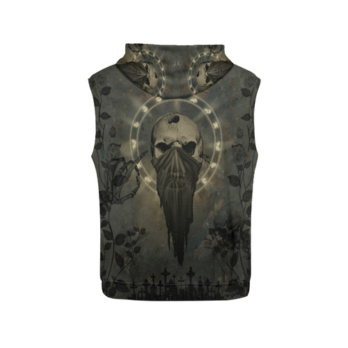 The creepy skull with spider All Over Print Sleeveless Hoodie for Men (Model H15)