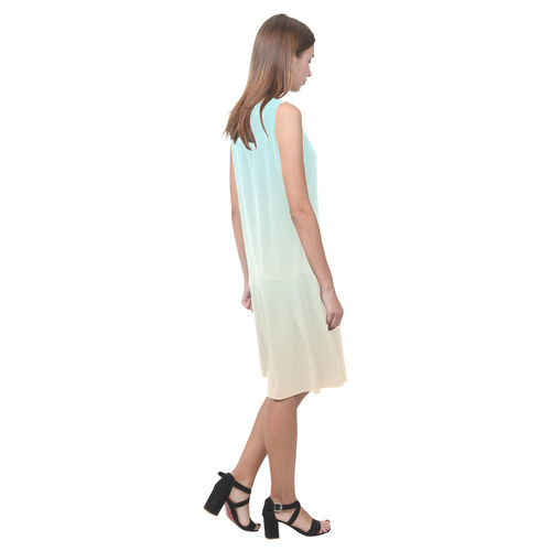 Pale Turquoise Tropical Paradise Ibiza Island Sleeveless Splicing Shift Dress(Model D17)