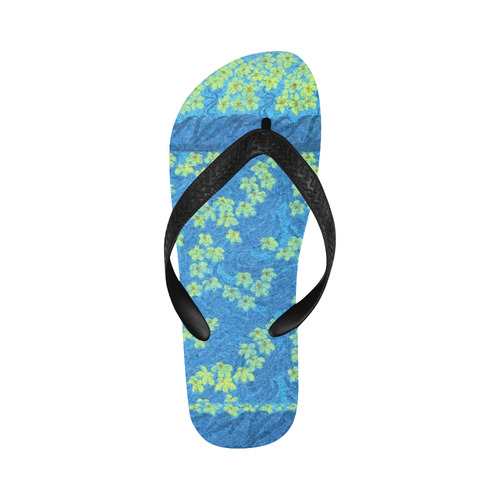 Vintage Floral Blue Flip Flops for Men/Women (Model 040)