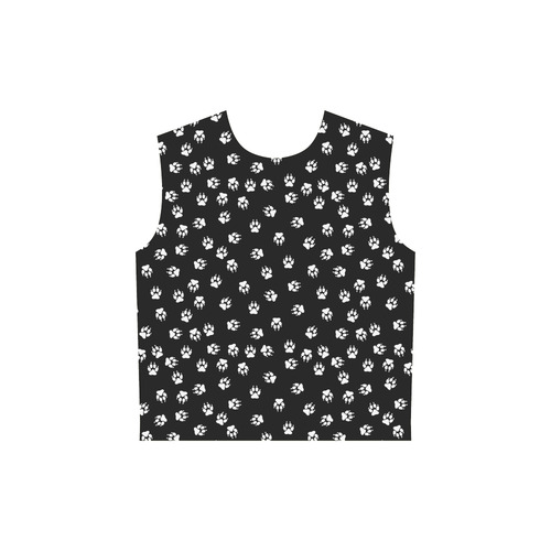 Footprints DOG white on black background All Over Print Sleeveless Hoodie for Women (Model H15)