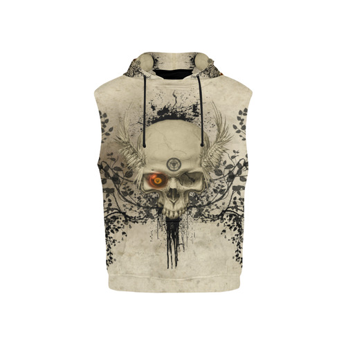 Amazing skull with wings,red eye All Over Print Sleeveless Hoodie for Kid (Model H15)