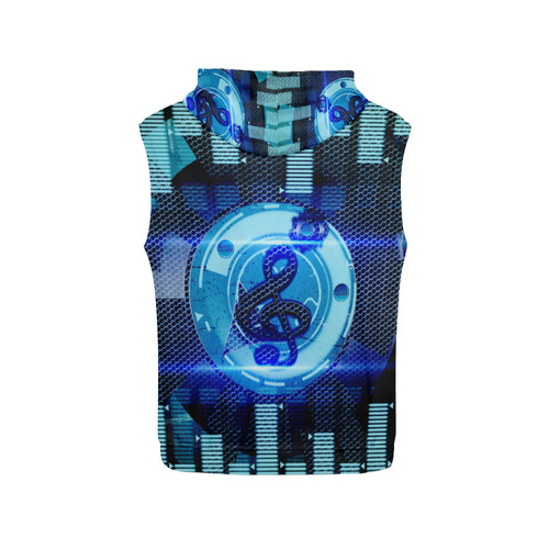 Music, clef in blue mechanical design All Over Print Sleeveless Hoodie for Women (Model H15)