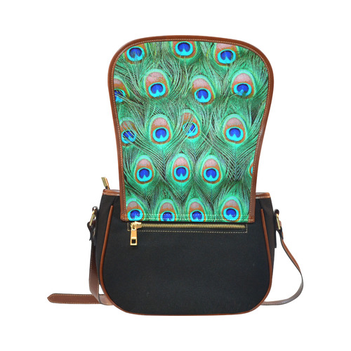 Peacock Feathers Watercolor Saddle Bag/Small (Model 1649)(Flap Customization)