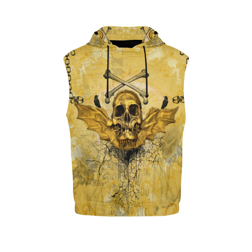 Awesome skull in golden colors All Over Print Sleeveless Hoodie for Men (Model H15)