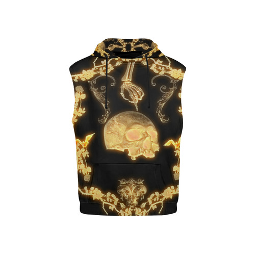 Yellow skull All Over Print Sleeveless Hoodie for Kid (Model H15)