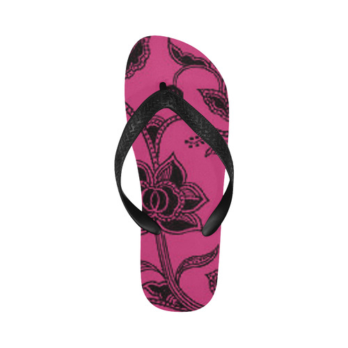 Pink Yarrow Floral Flip Flops for Men/Women (Model 040)