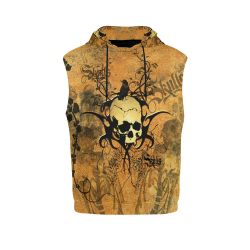 Awesome skull with tribal All Over Print Sleeveless Hoodie for Men (Model H15)