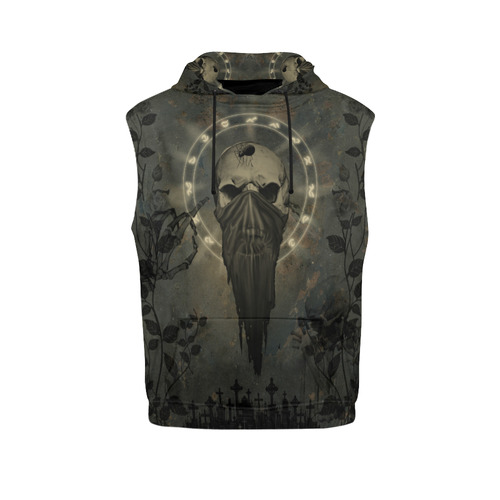 The creepy skull with spider All Over Print Sleeveless Hoodie for Men (Model H15)