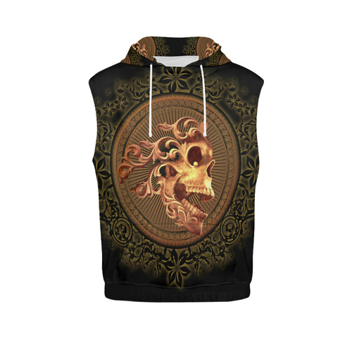 Amazing skull with floral elements All Over Print Sleeveless Hoodie for Women (Model H15)