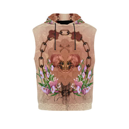 Awesome skulls with flowres All Over Print Sleeveless Hoodie for Men (Model H15)