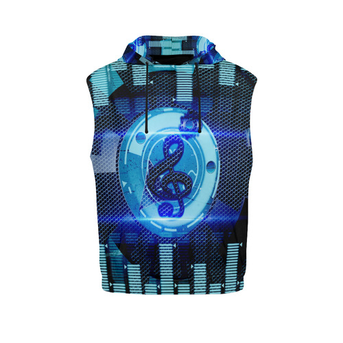 Music, clef in blue mechanical design All Over Print Sleeveless Hoodie for Men (Model H15)
