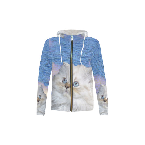 Cat and Water All Over Print Full Zip Hoodie for Kid (Model H14)