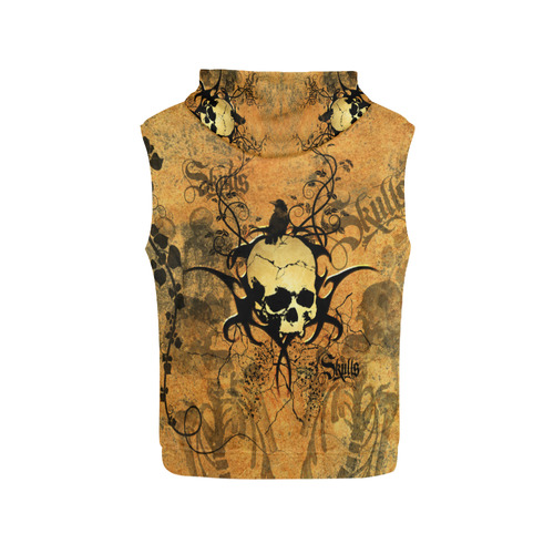 Awesome skull with tribal All Over Print Sleeveless Hoodie for Men (Model H15)