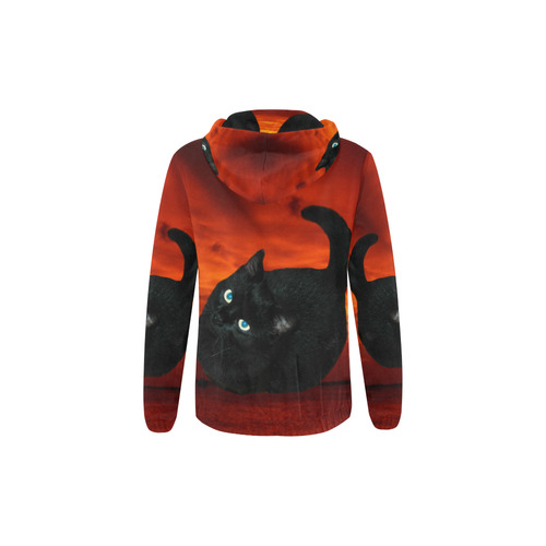 Cat and Red Sky All Over Print Full Zip Hoodie for Kid (Model H14)