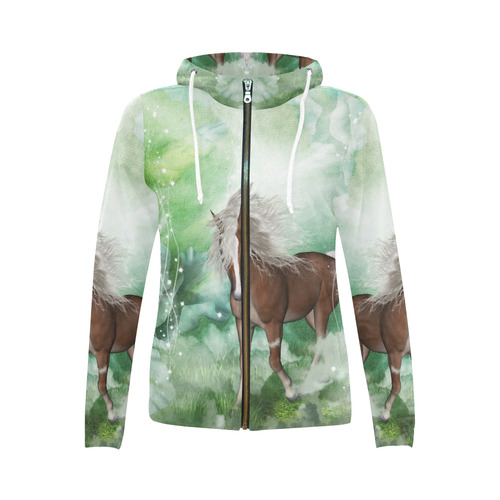 Horse in a fantasy world All Over Print Full Zip Hoodie for Women (Model H14)