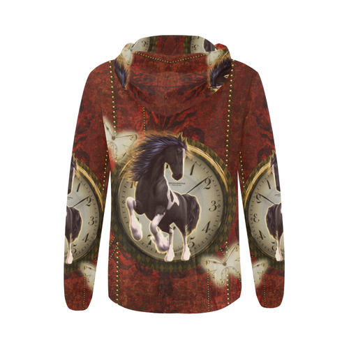 Wonderful horse on a clock All Over Print Full Zip Hoodie for Women (Model H14)