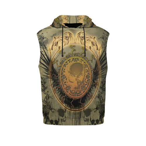 Awesome skulls on round button All Over Print Sleeveless Hoodie for Men (Model H15)