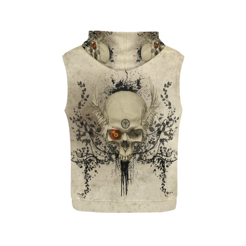 Amazing skull with wings,red eye All Over Print Sleeveless Hoodie for Women (Model H15)