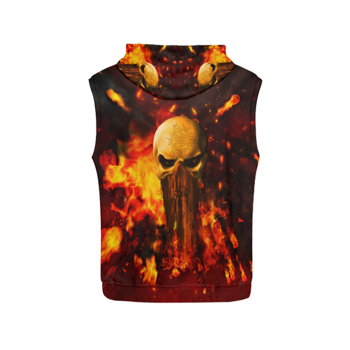 Amazing skull with fire All Over Print Sleeveless Hoodie for Men (Model H15)