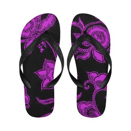 Dazzling Violet Floral Flip Flops for Men/Women (Model 040)
