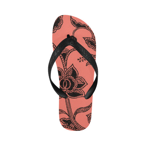 Peach Echo Floral Flip Flops for Men/Women (Model 040)